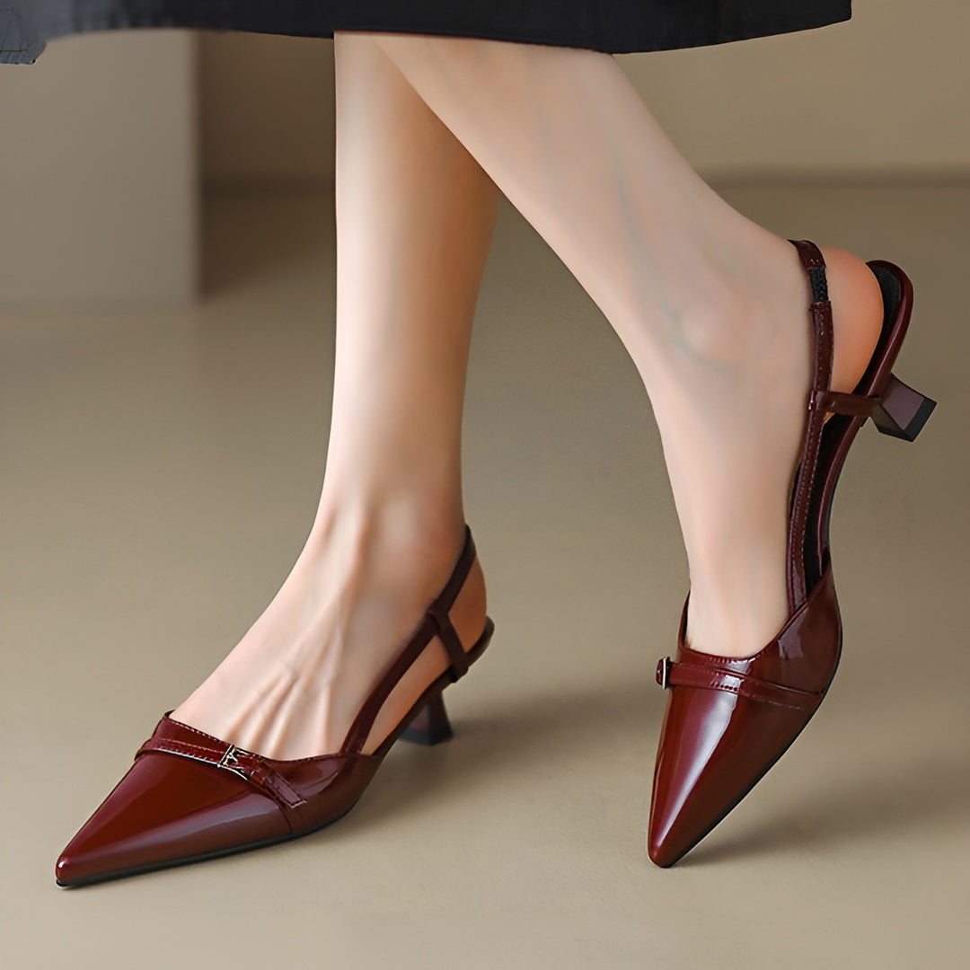 Glossy Buckle Heels