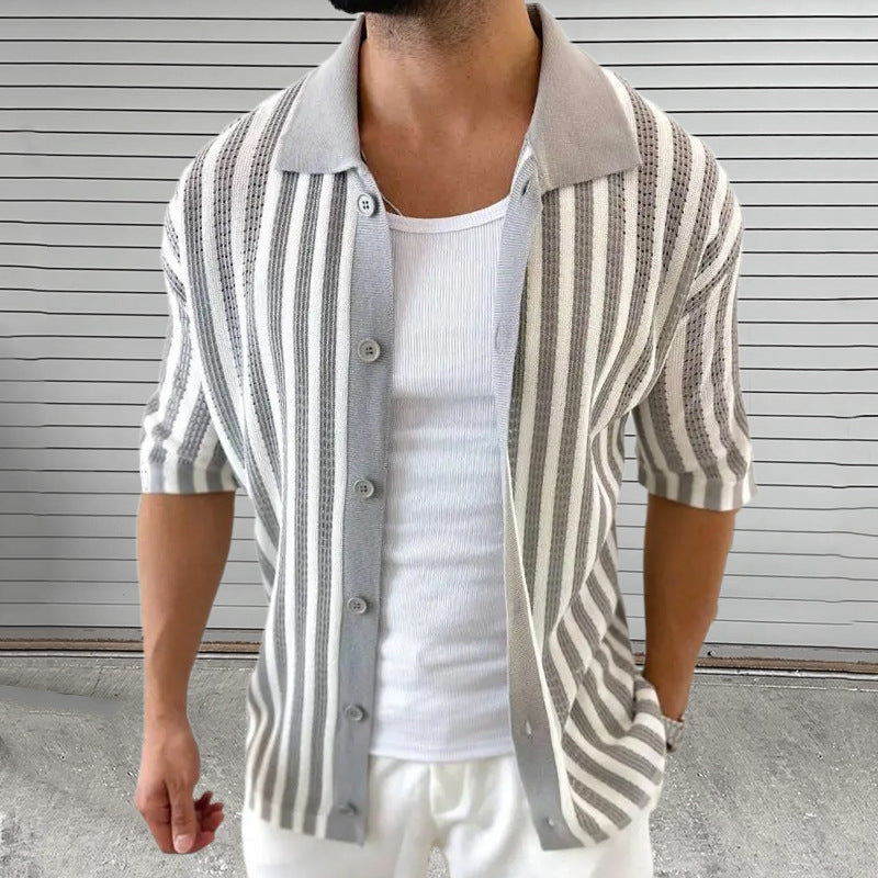 Striped Button Up Knitted Shirt