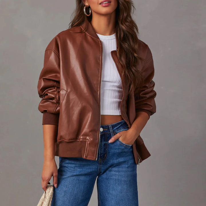Mira Leather Bomber Jacket
