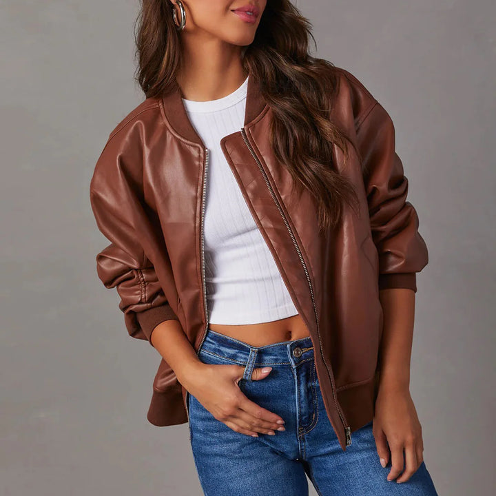 Mira Leather Bomber Jacket