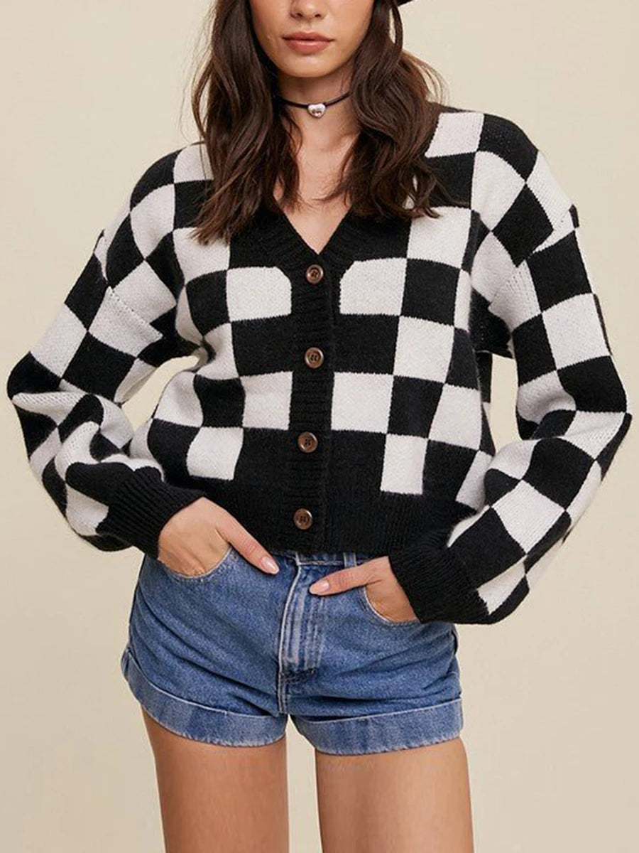 Checkered Cotton Cardigan