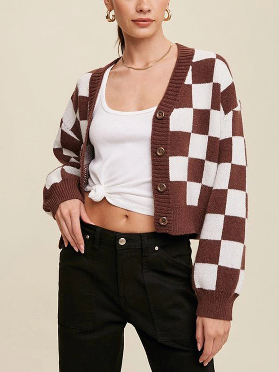 Checkered Cotton Cardigan