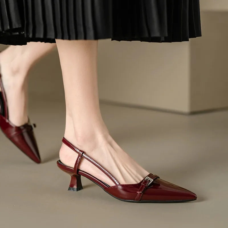 Glossy Buckle Heels