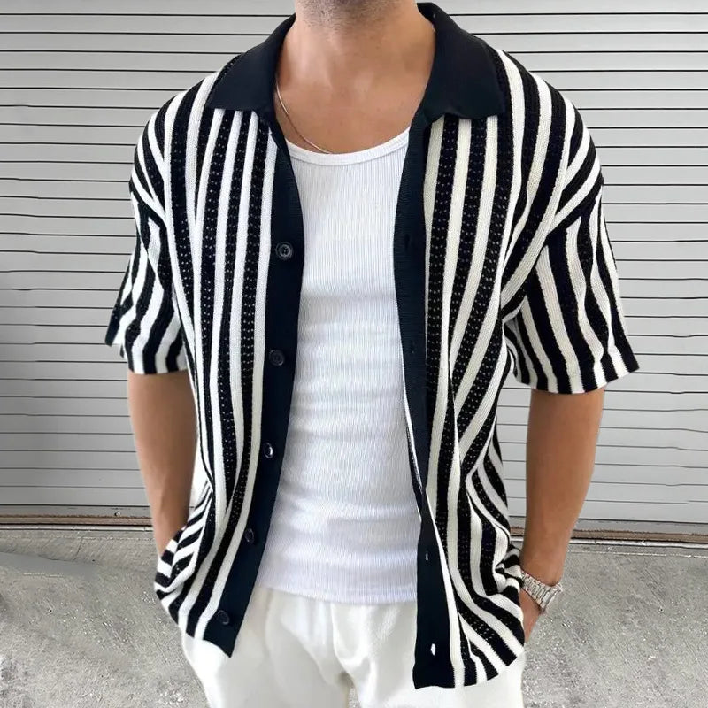 Striped Button Up Knitted Shirt