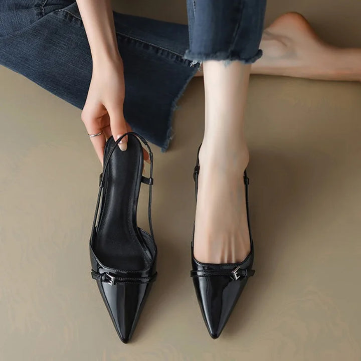 Glossy Buckle Heels