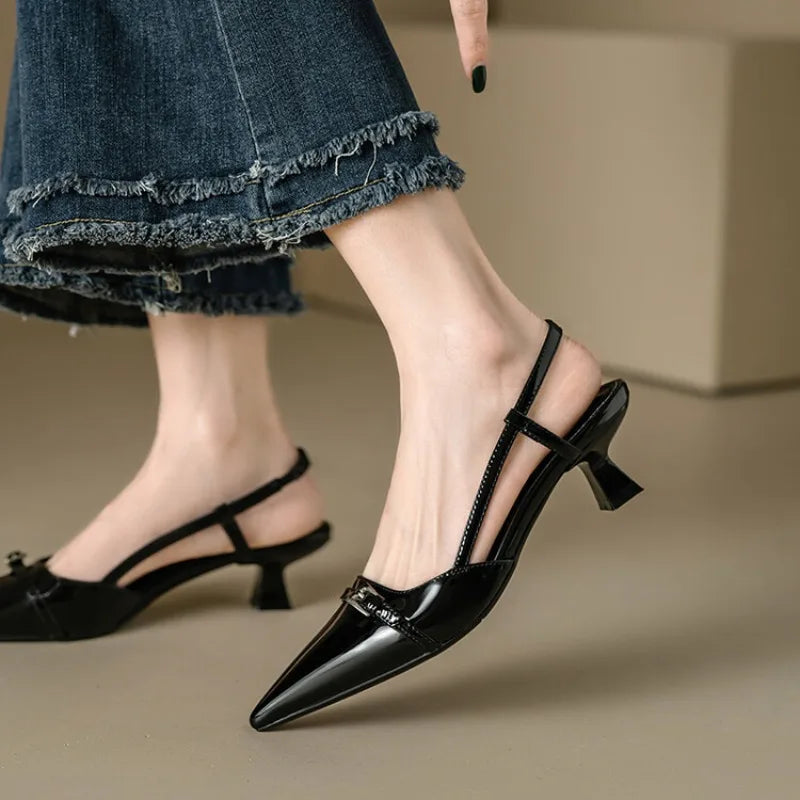 Glossy Buckle Heels