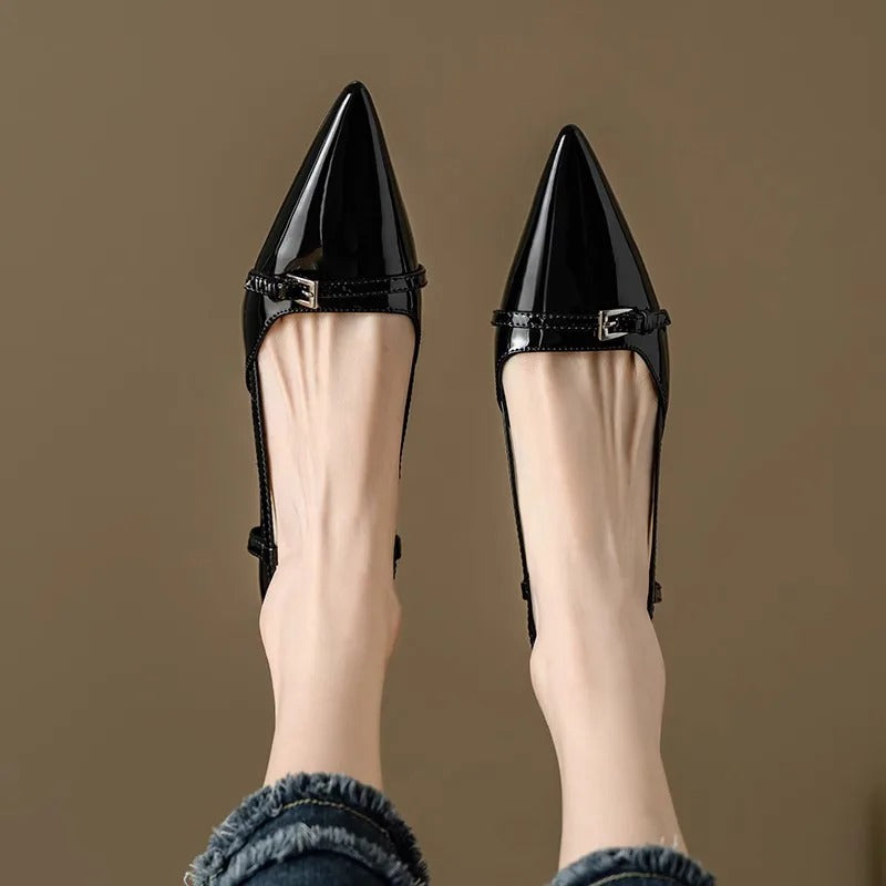 Glossy Buckle Heels