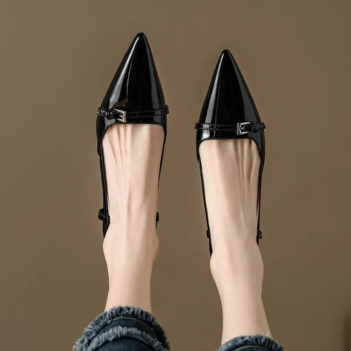 Glossy Buckle Heels