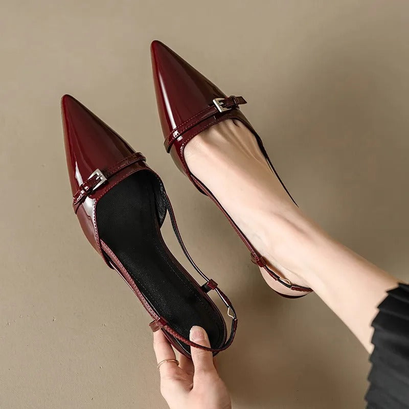 Glossy Buckle Heels