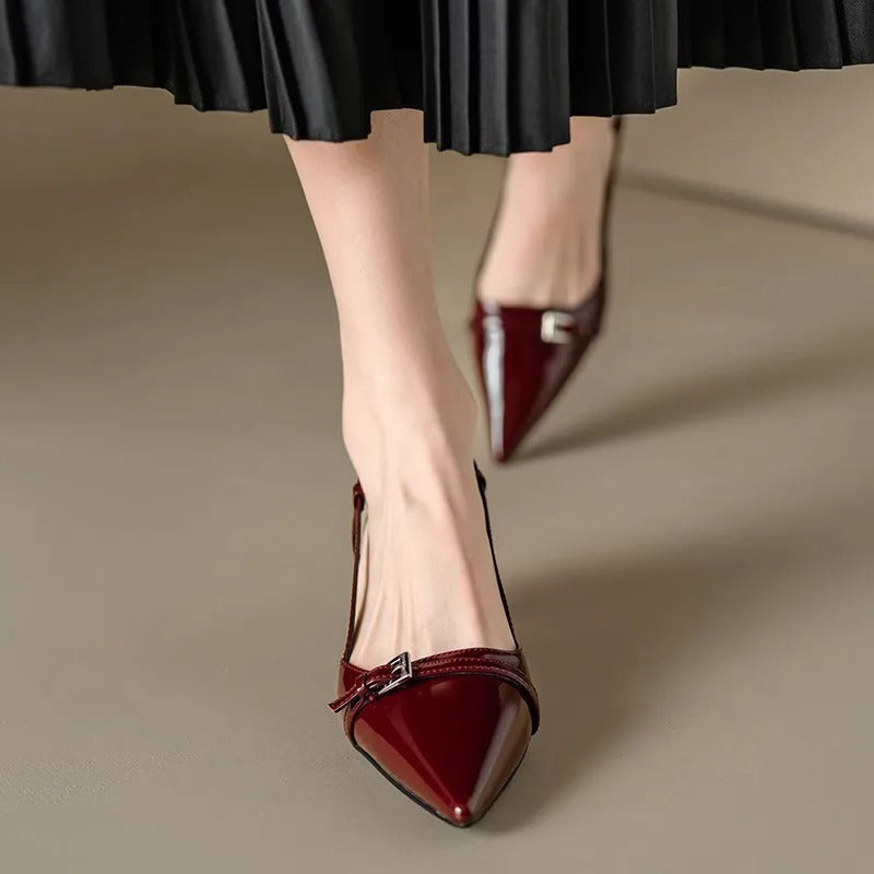Glossy Buckle Heels