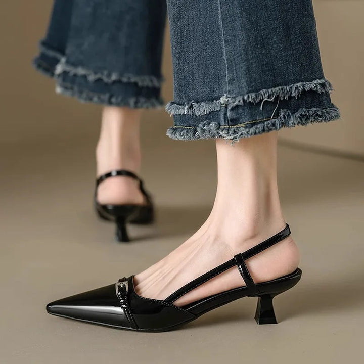 Glossy Buckle Heels