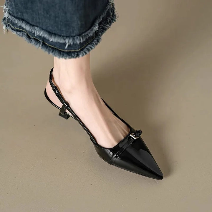 Glossy Buckle Heels